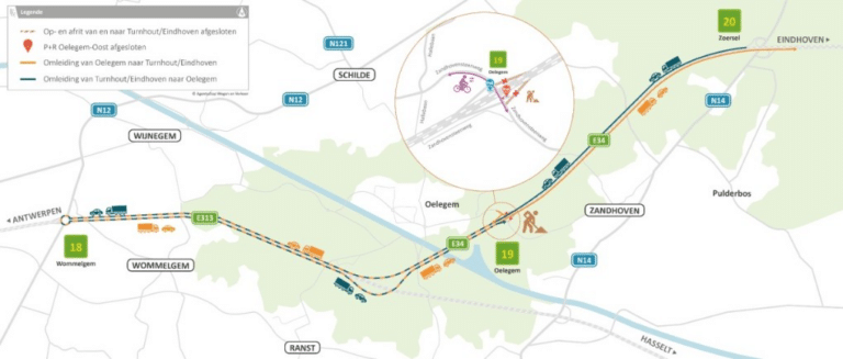Start werken Oelegem-Oost op 20 april (Vernieuwing carpoolparkings Oelegem (E34))